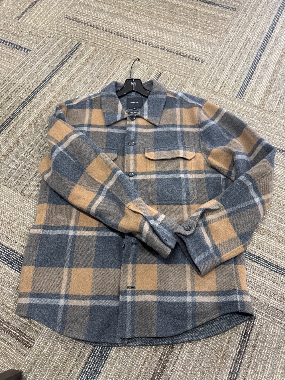 Vince Plaid Wool Coat in Gray & Brown Size Medium Like New